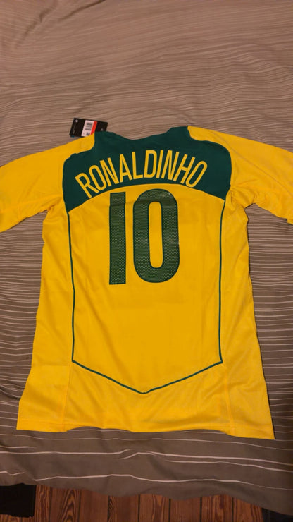 Maillot rétro Brésil 2004 vu de dos, flocage RONALDINHO numéro 10